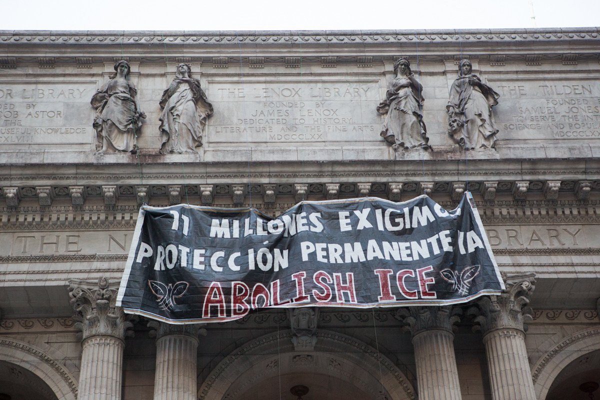 Abolish ICE Activists Drop Banner at New York Public Library